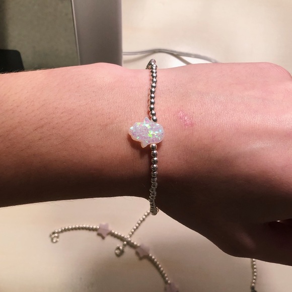 Jewelry - Silver beaded bracelet with opal hand charm